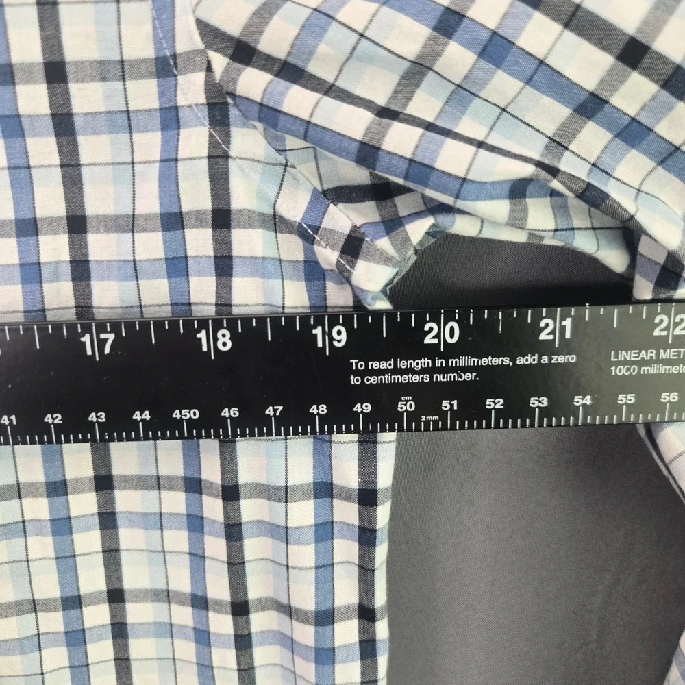 Banana Republic Shirt Mens M Blue Plaid Slim Fit Wrinkle Resistant Button Up LS